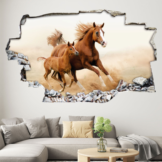 Hole In The Wall Sticker - Optical illusions - Horses