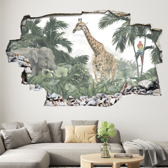 Hole In The Wall Sticker - Optical illusions - Jungle Animals