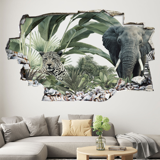 Hole In The Wall Sticker - Optical illusions - Jungle Animals