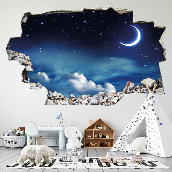 Hole In The Wall Sticker - Optical illusions - Moon