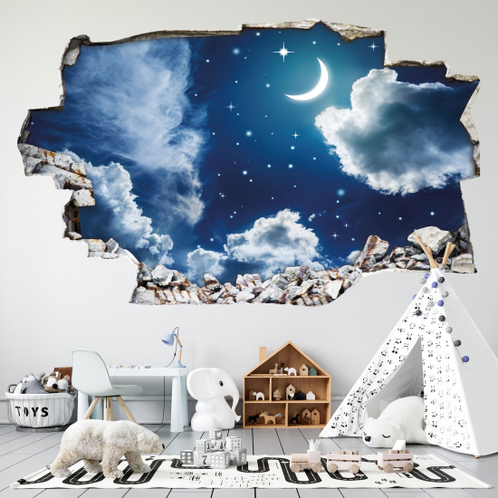 Hole In The Wall Sticker - Optical illusions - Moon stars