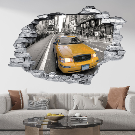 Hole In The Wall Sticker - Optical illusions - New York Taxi