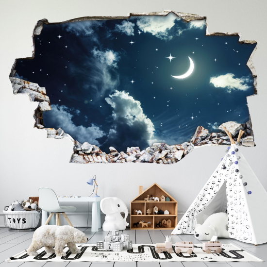 Hole In The Wall Sticker - Optical illusions - Night Sky Stars