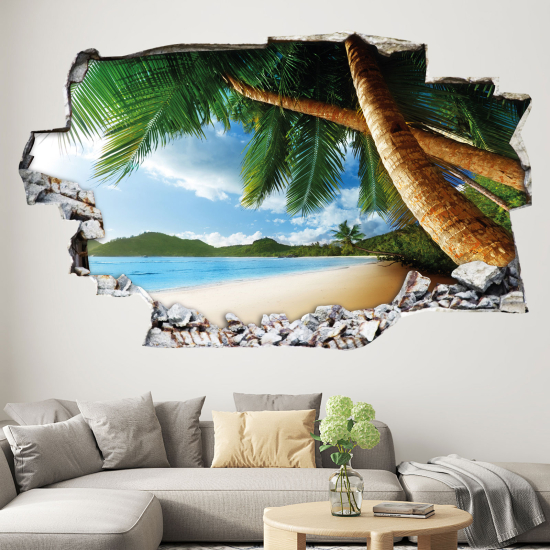 Hole In The Wall Sticker - Optical illusions - Palm Tree Beach