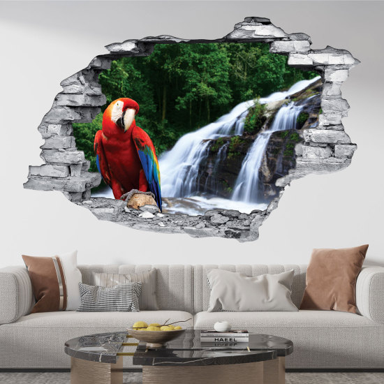 Hole In The Wall Sticker - Optical illusions - Parrot waterfall