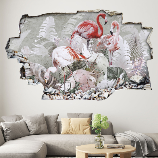 Hole In The Wall Sticker - Optical illusions - Pink Flamingos