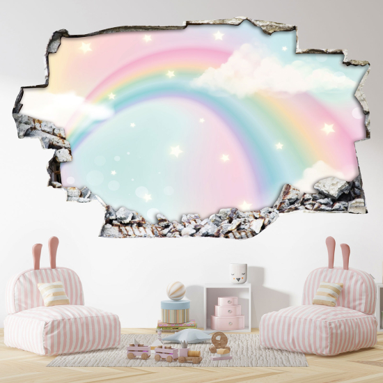 Hole In The Wall Sticker - Optical illusions - Rainbow