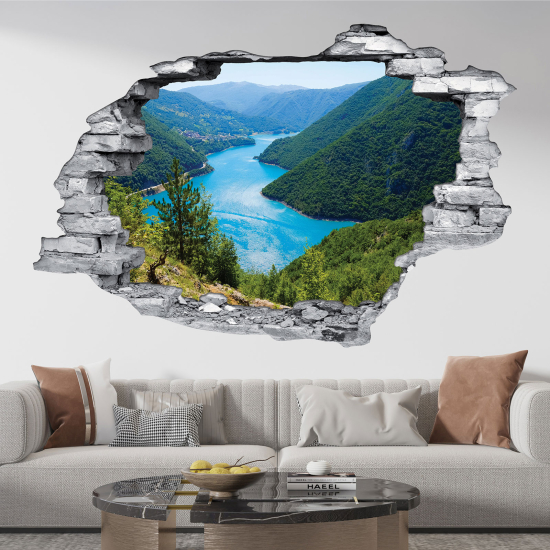 Hole In The Wall Sticker - Optical illusions - River mountains