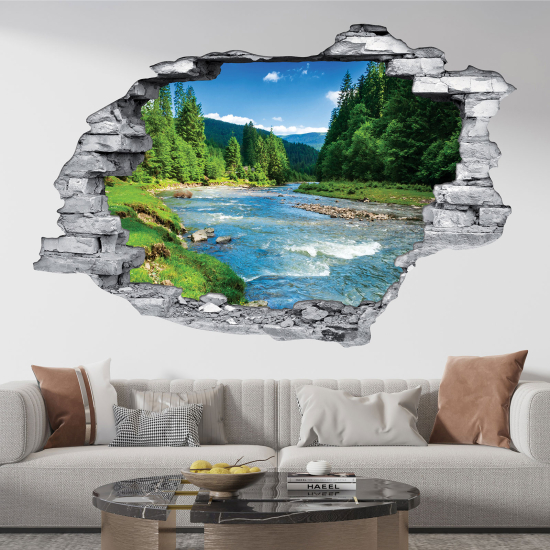 Hole In The Wall Sticker - Optical illusions - River of Mountains