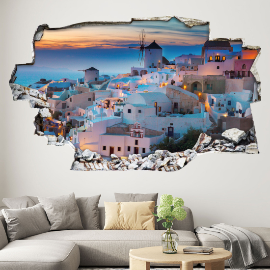 Hole In The Wall Sticker - Optical illusions - Santorini Island