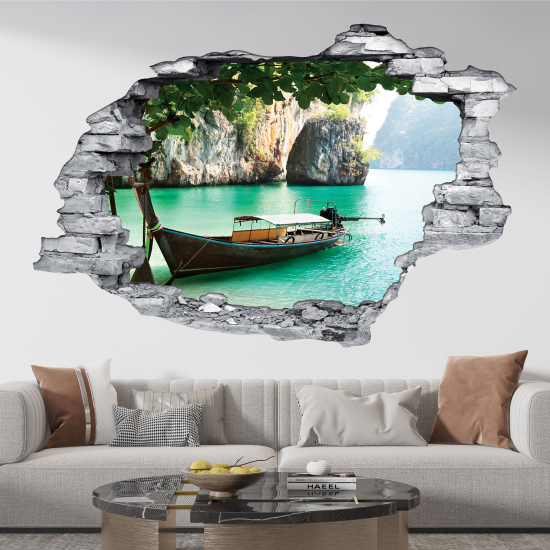 Hole In The Wall Sticker - Optical illusions - Thailand Boat