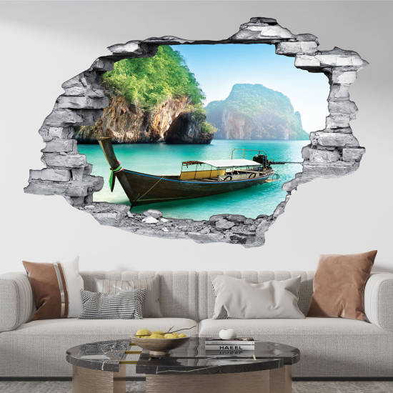 Hole In The Wall Sticker - Optical illusions - Thailand Boat