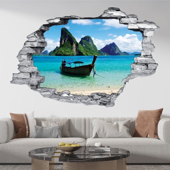 Hole In The Wall Sticker - Optical illusions - Thailand Boat