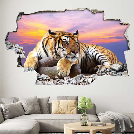 Hole In The Wall Sticker - Optical illusions - Tiger