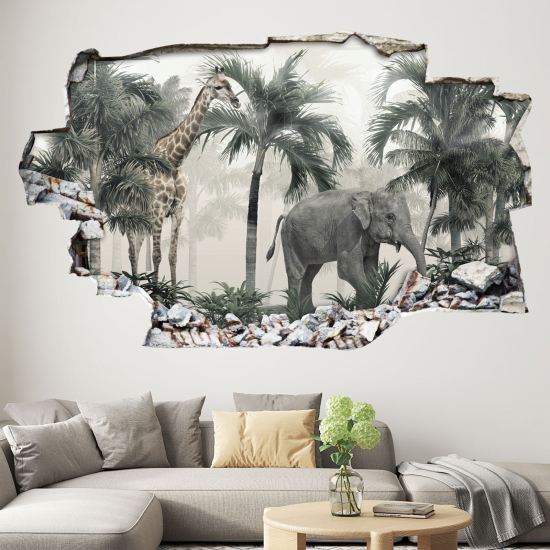 Hole In The Wall Sticker - Optical illusions - Tropical Forest Animals