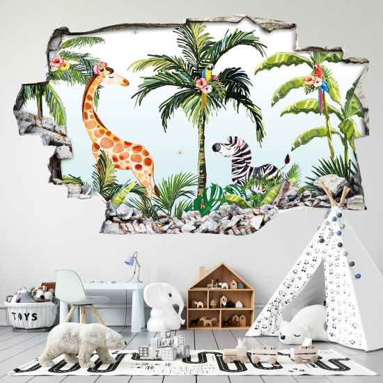 Hole In The Wall Sticker - Optical illusions - Tropical Pattern