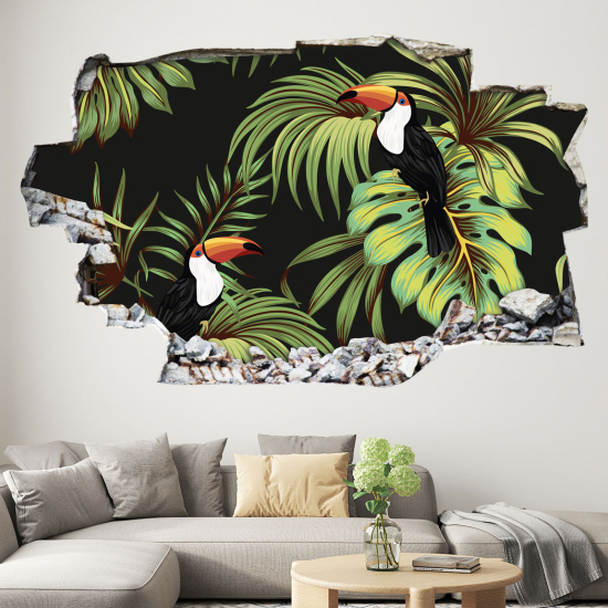 Hole In The Wall Sticker - Optical illusions - Tropical Pattern