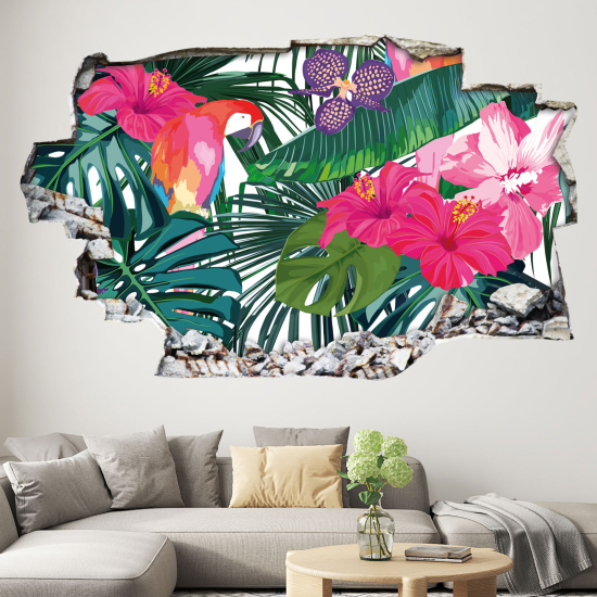 Hole In The Wall Sticker - Optical illusions - Tropical Pattern