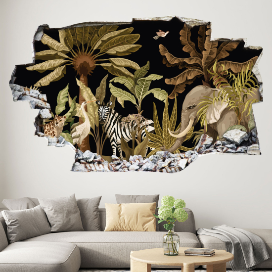 Hole In The Wall Sticker - Optical illusions - Tropical Pattern