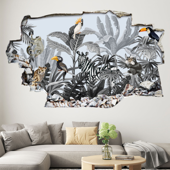 Hole In The Wall Sticker - Optical illusions - Tropical Pattern