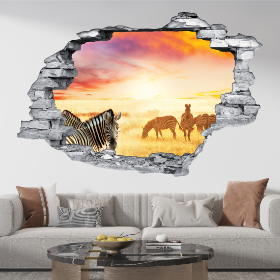 Hole In The Wall Sticker - Optical illusions - Zebras