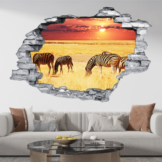 Hole In The Wall Sticker - Optical illusions - Zebras