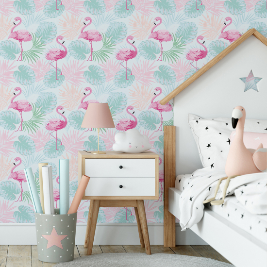 Kid Wall Mural - Wallpaper - Pink flamingos