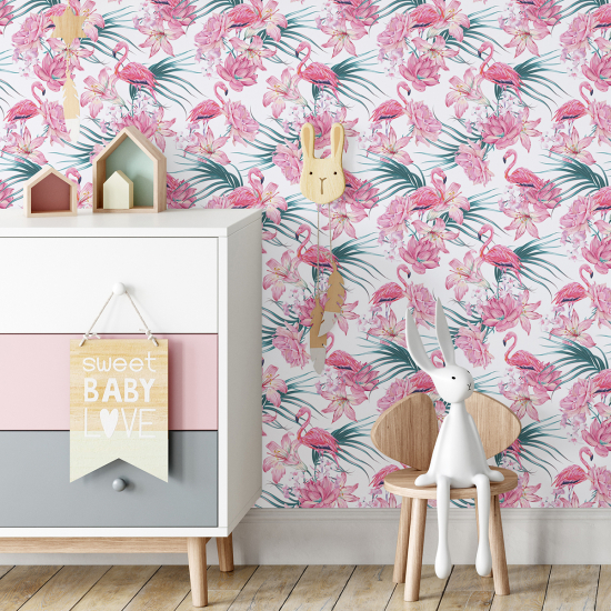 Kid Wall Mural - Wallpaper - Pink flamingos