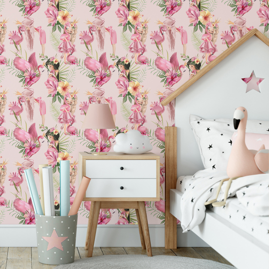 Kid Wall Mural - Wallpaper - Pink flamingos