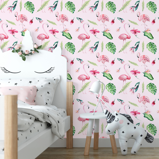 Kid Wall Mural - Wallpaper - Pink flamingos