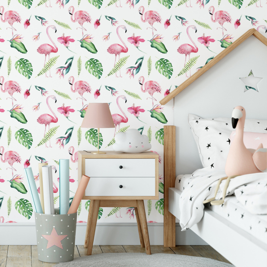 Kid Wall Mural - Wallpaper - Pink flamingos