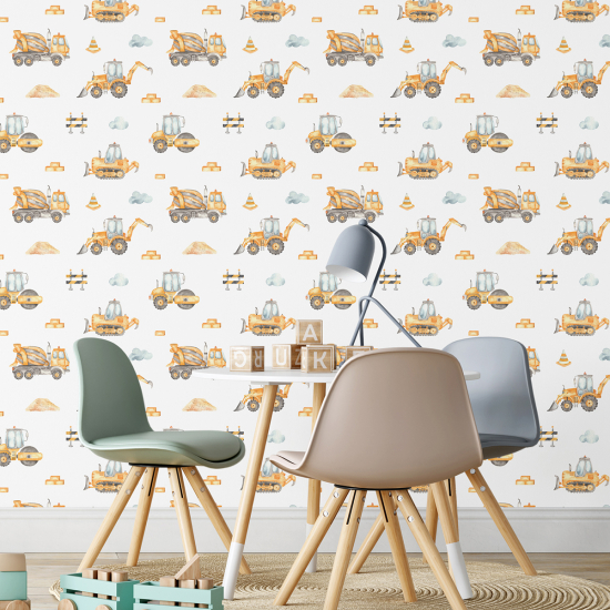 Kid Wall Mural - Wallpaper - Work Trucks