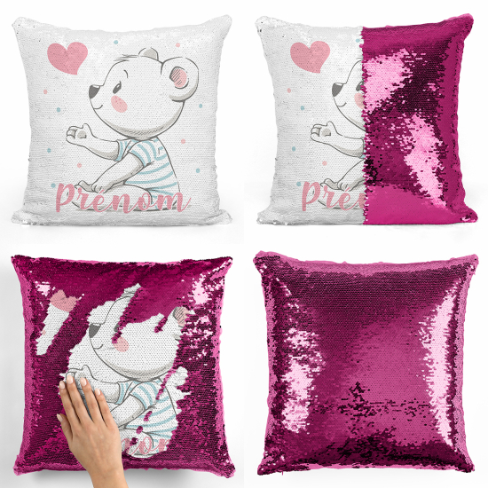 Magic Sequin Glitter Pillow - Bear heart