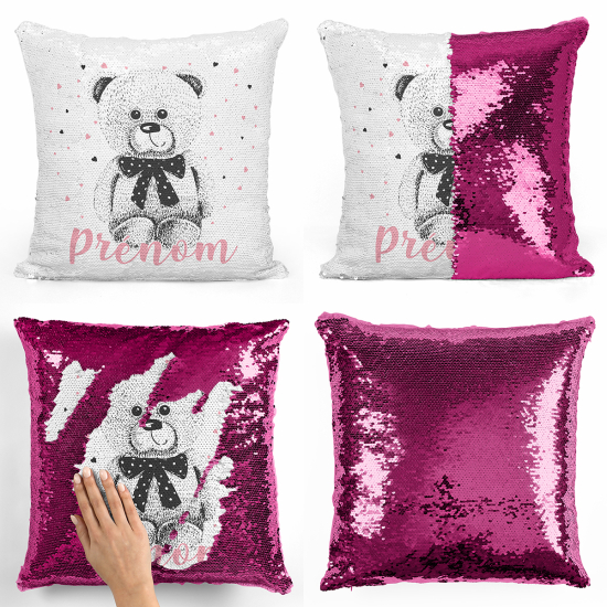 Magic Sequin Glitter Pillow - Bear hearts