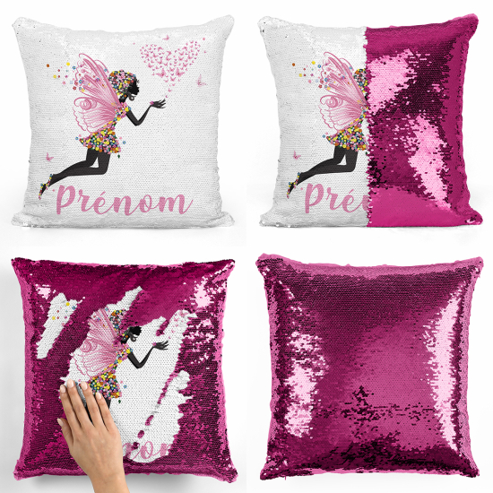 Magic Sequin Glitter Pillow - Fairy heart butterflies