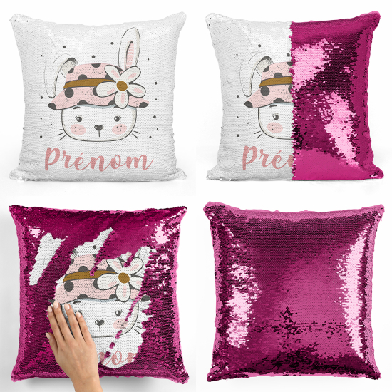 Magic Sequin Glitter Pillow - Flower rabbit