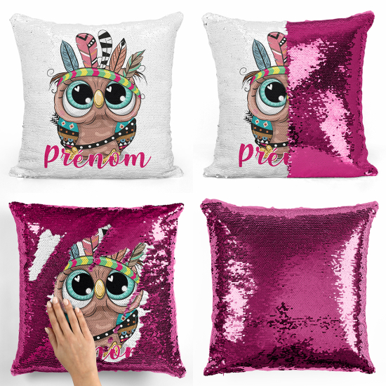 Magic Sequin Glitter Pillow - Indian Owl