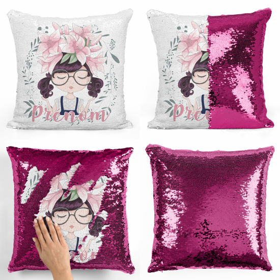 Magic Sequin Glitter Pillow - Little girl flowers