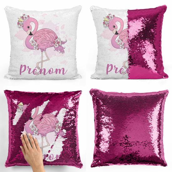 Magic Sequin Glitter Pillow - Pink flamingo