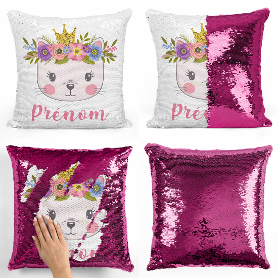 Magic Sequin Glitter Pillow - Princess kitten