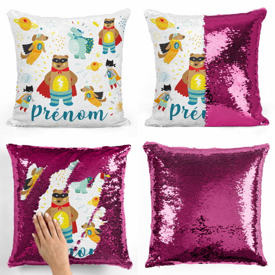 Magic Sequin Glitter Pillow - Superhero Animals