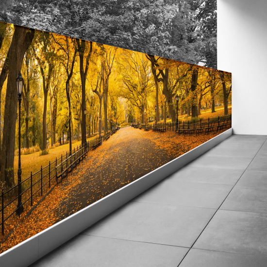 Optical Illusion Balcony Privacy Screen - 100x300 cm - Autumn in Central Park