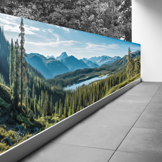 Optical Illusion Balcony Privacy Screen - 100x300 cm - Lake and mountain view