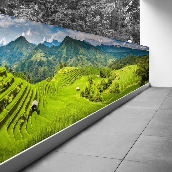 Optical Illusion Balcony Privacy Screen - 100x375 cm - Terraced rice fields of Mu Cang Chai