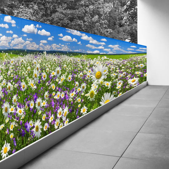 Optical Illusion Balcony Privacy Screen - 100x400 cm - Field of flowers