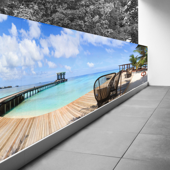 Optical Illusion Balcony Privacy Screen - 100x400 cm - Paradise sea pontoon