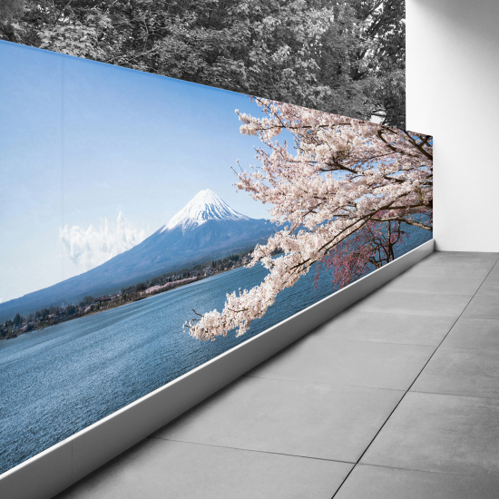 Optical Illusion Balcony Privacy Screen - 110x305 cm - Mount Fuji by the Water