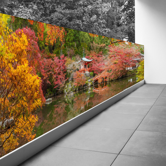 Optical Illusion Balcony Privacy Screen - 110x330 cm - Japanese Temples