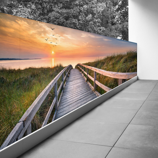 Optical Illusion Balcony Privacy Screen - 120x332 cm - Sunset dock