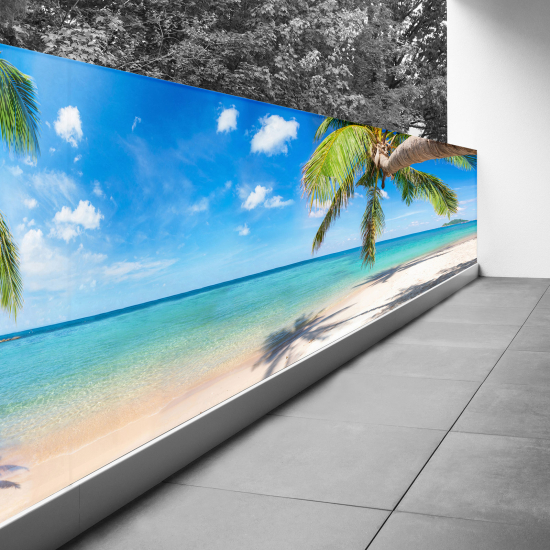 Optical Illusion Balcony Privacy Screen - 130x552 cm - Beach view with coconut trees